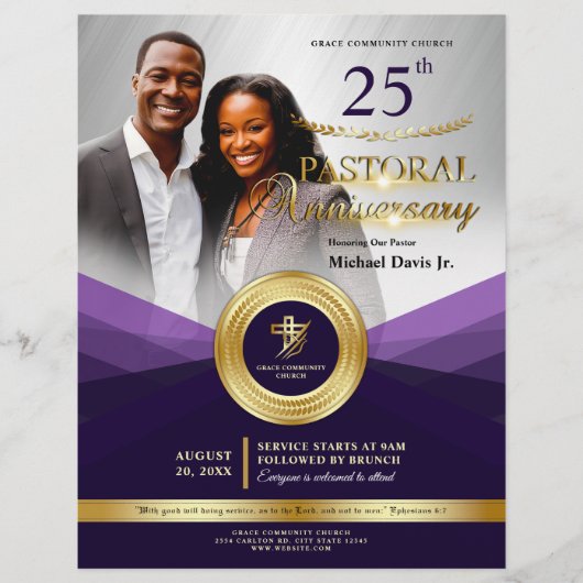 Paarse en gouden pastoraal Jubileum Flyer (Voorkant)