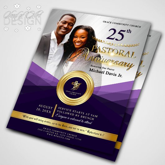 Paarse en gouden pastoraal Jubileum Flyer
