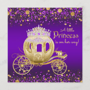 Paarse en gouden Princess Carriage Baby shower Kaart