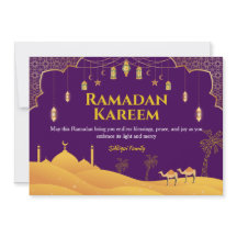 Paarse en gouden Ramadan Mubarak Wenskaart