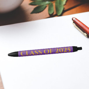 Paarse en gouden schoolkleuren klasjaar zwarte inkt pen
