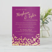 Paarse en gouden sprankelende bruiloft kaart (Staand voorkant)