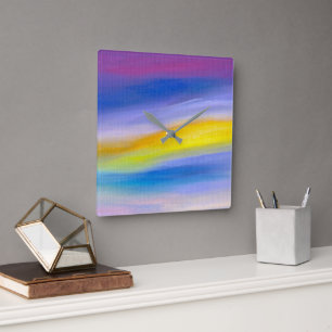 Paarse en Gouden Straal Abstract Vierkante Klok