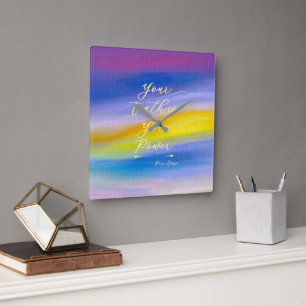 Paarse en Gouden Straal Moderne Abstracte Kunst Vierkante Klok