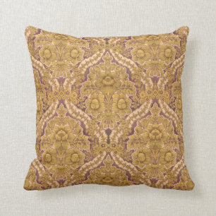 Paarse en gouden Victoriaans Floral Damask Kussen
