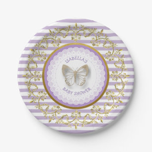 Paarse en gouden vlinder Baby shower Borden Papieren Bordje