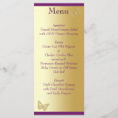 Paarse en gouden vlinder Bloemen Menu Kaart (Achterkant)