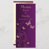 Paarse en gouden vlinder Bloemen Menu Kaart (Voorkant / Achterkant)