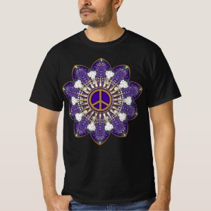 Paarse en Gouden Vredesteken Mandala T-shirt