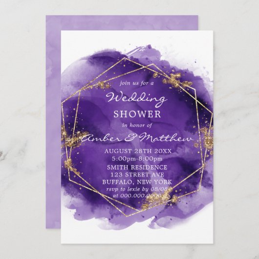 Paarse en gouden Waterverf bruiloft-douches (Voorkant / Achterkant)