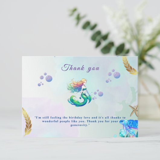 Paarse en gouden zeemeermin Verjaardag onder het Z Bedankkaart (Staand voorkant)