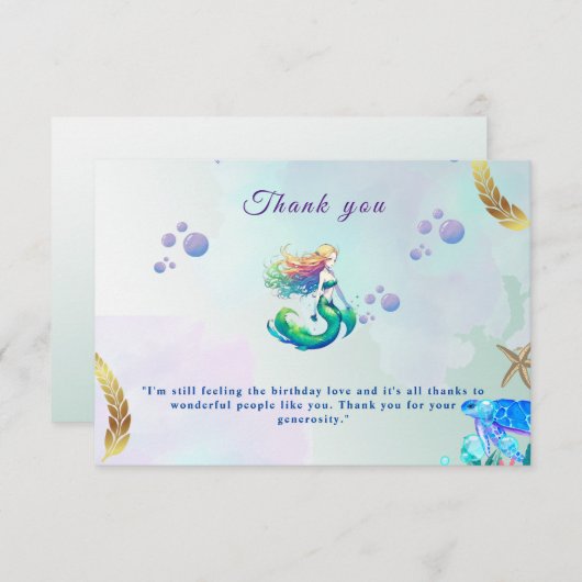 Paarse en gouden zeemeermin Verjaardag onder het Z Bedankkaart (Voorkant / Achterkant)