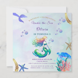 Paarse en gouden zeemeermin Verjaardag onder het Z Kaart