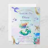 Paarse en gouden zeemeermin Verjaardag onder het Z Uitnodiging Briefkaart (Voorkant / Achterkant)