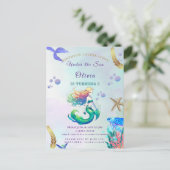 Paarse en gouden zeemeermin Verjaardag onder het Z Uitnodiging Briefkaart (Staand voorkant)