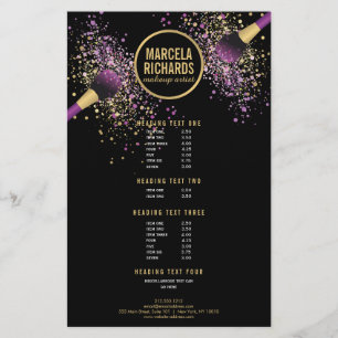 Paarse en gouden zwarte Confetti Makeup Artist Fly Flyer
