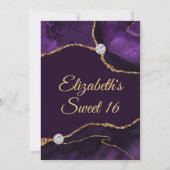 Paarse en goudfaux Glitter Agate Sweet 16 Kaart (Achterkant)