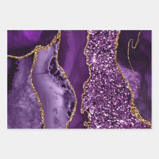 Paarse en goudfaux-glitteragaat inpakpapier vel (Voorkant 2)