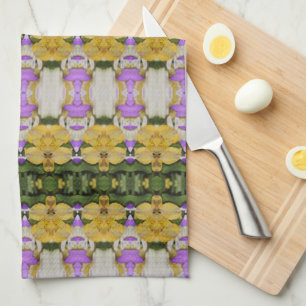Paarse en goudgele bloemen theedoek