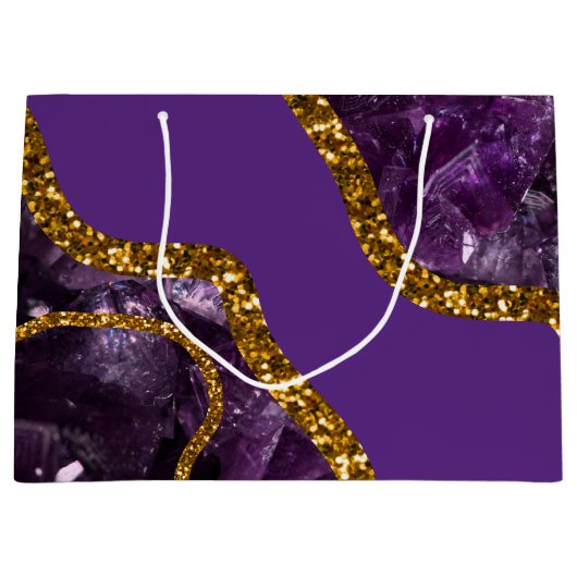 Paarse en goudgetijden Glitter Groot Cadeauzakje (Voorkant)