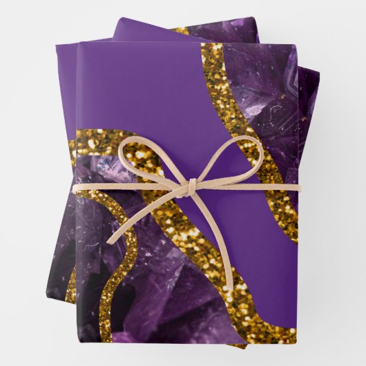Paarse en goudgetijden Glitter Inpakpapier Vel (In situ)
