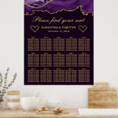 Paarse en goudglitter Agate Wedding Seating Chart Poster (Keuken)