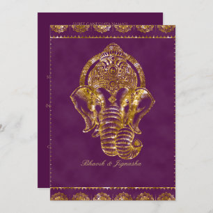 Paarse en goudglitter Indian Wedding Invitation Kaart