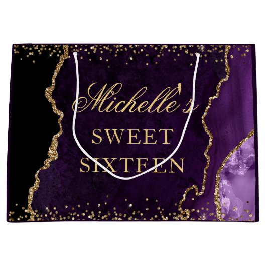 Paarse en goudglitter marmer Agate Sweet 16 Groot Cadeauzakje (Voorkant)
