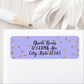Paarse en goudhoudende Confetti Stippen Modern Gla Etiket (Insitu)