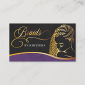 Paarse en goudhoudende haarvleksalon visitekaartje (Voorkant)