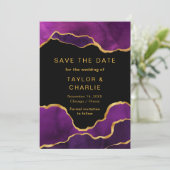 Paarse en goudkleurige gekleurde plaat Opslaan dat Save The Date (Staand voorkant)
