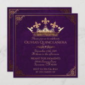 Paarse en goudmakreel Quinceanera Kaart (Voorkant / Achterkant)