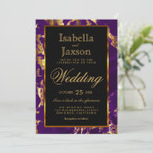 Paarse en goudmarmer en zwarte uitnodiging (Staand voorkant)
