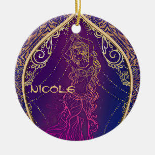 Paarse en goudMarokkaanse Arabische Belly Dansende Keramisch Ornament