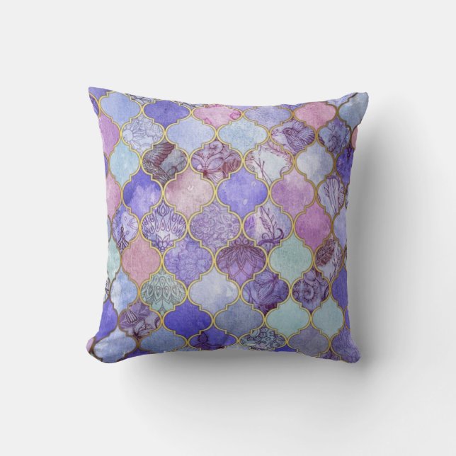 Paarse en goudMarokkaanse Tile Pattern Pillow Kussen (Voorkant)
