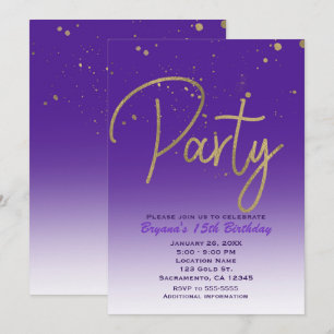 Paarse en goudmatige Glam Birthday Party Chic Kaart