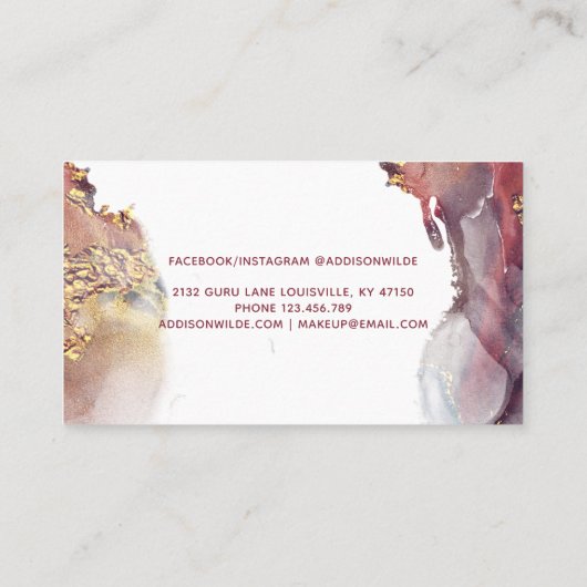 Paarse en goudmatige kunst Vloeibare Waterverf Ink Afsprakenkaartje (Achterkant)