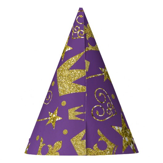 Paarse en goudmeisjes Princess Party Feesthoedjes (Achterkant)