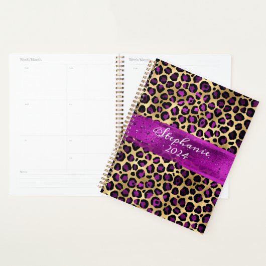 Paarse en goudolieramp met de luipaard planner (Display)