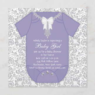 Paarse en grijze babyshower kaart