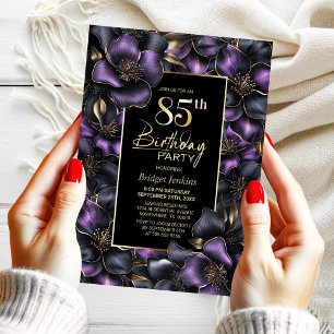 Paarse en Grijze Bloemen 85ste Verjaardagsfeest Kaart