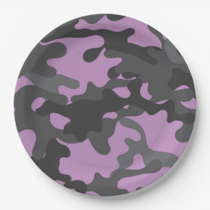 Paarse en grijze camouflage papieren borden bordje