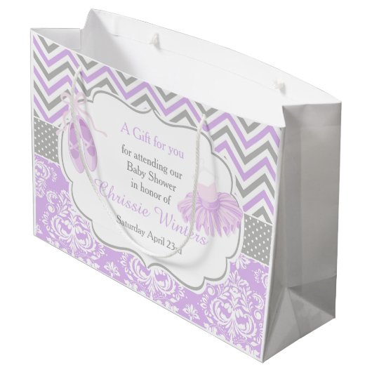 Paarse en Grijze Chevron Ballerina Bedankt Groot Cadeauzakje (Achterkant Gekanteld)