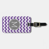 Paarse en grijze Chevron Pattern met monogram Bagagelabel (Voorkant horizontaal)