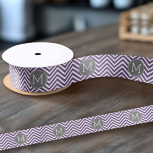 Paarse en grijze Chevron Pattern met monogram Lint