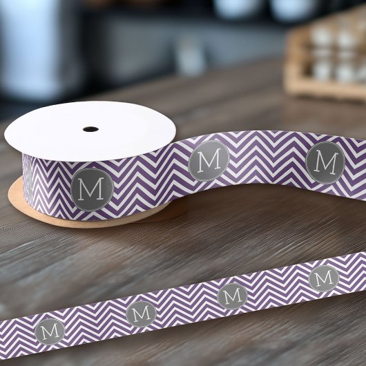 Paarse en grijze Chevron Pattern met monogram Lint