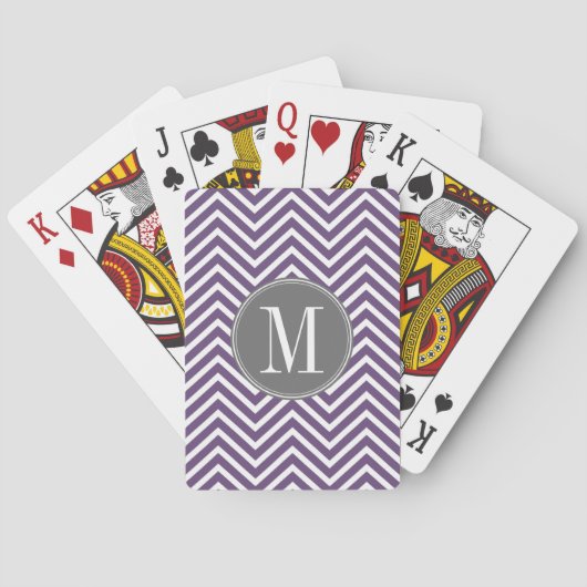 Paarse en grijze Chevron Pattern met monogram Speelkaarten (Achterkant)