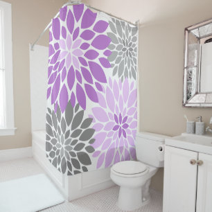 Paarse en grijze Chrysanthema Floral Pattern Douchegordijn
