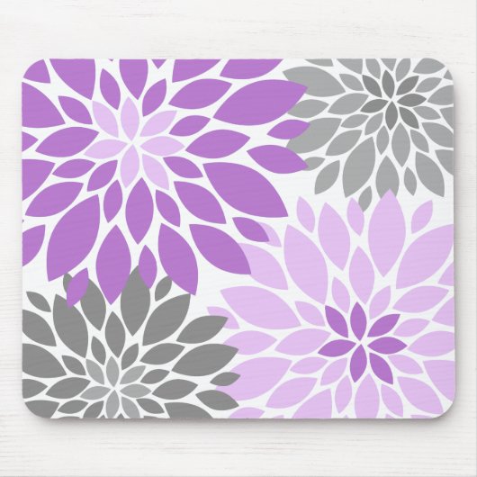 Paarse en grijze Chrysanthema Floral Pattern Muismat (Voorkant)