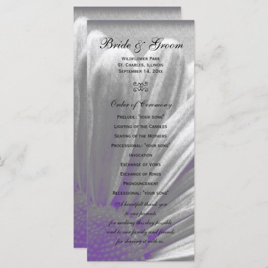 Paarse en grijze Floral Highlights Wedding Program Programma (Voorkant / Achterkant)